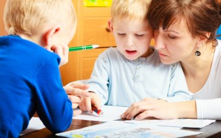 Mother And Children Sons Drawing Together